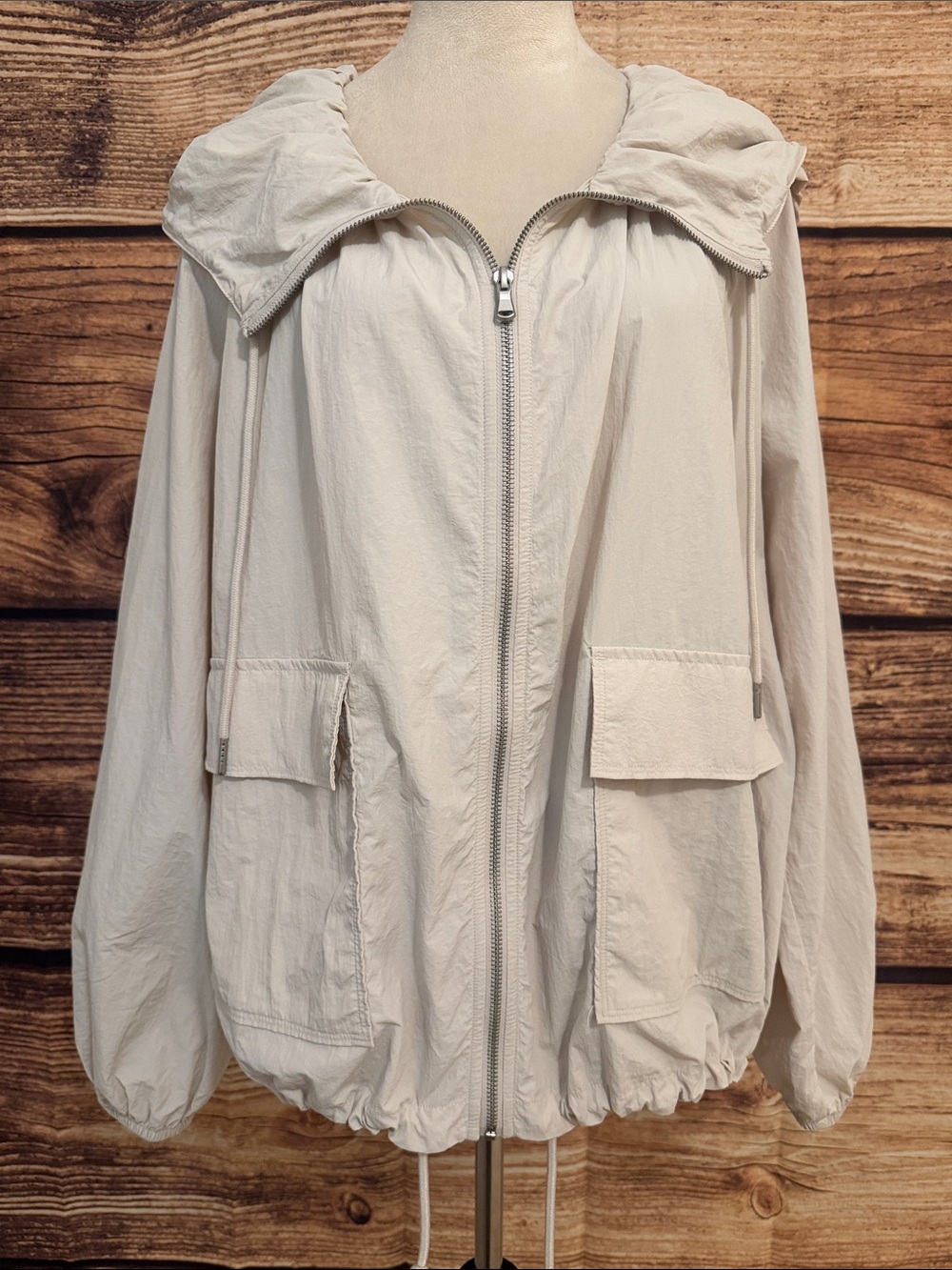 Light Cream Hooded Utility Anorak Jacket